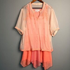 Pretty Angel Coral Fairy Embroidered Semi Sheer Overlay Tunic Top With Tank M‎